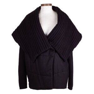 TSE CASHMERE black cotton wool blend oversized collar padded jacket